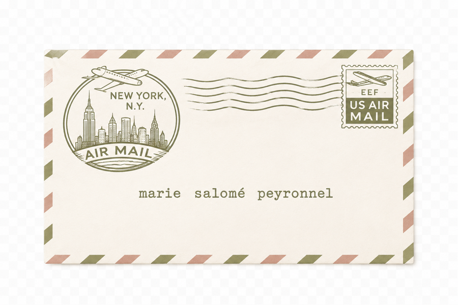 Small air mail envelope drawing for Marie Salomé Peyronnel