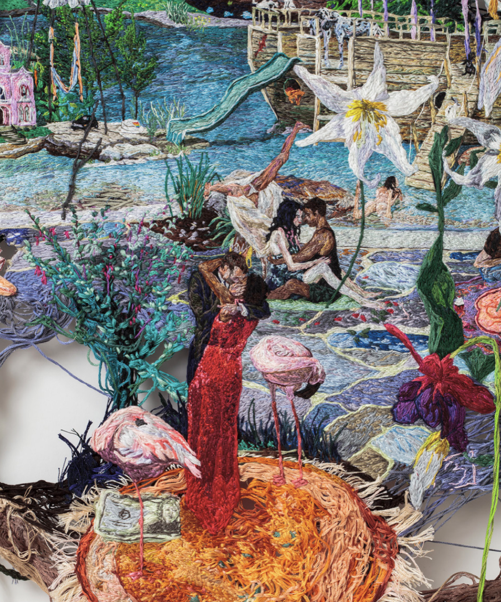Embroidered artwork used for art advisory and acquisitions